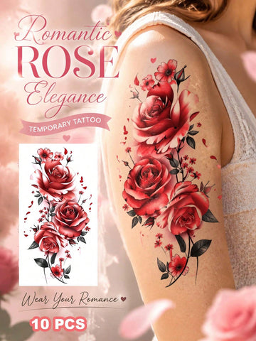Colorful Floral Rose Butterfly Tattoo Sticker VI