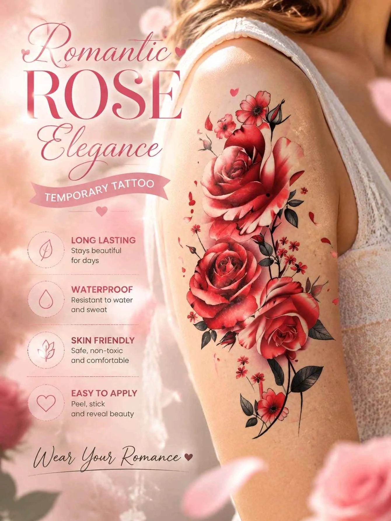 Colorful Floral Rose Butterfly Tattoo Sticker VI