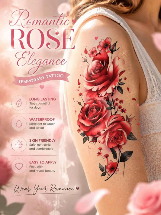 Colorful Floral Rose Butterfly Tattoo Sticker VI