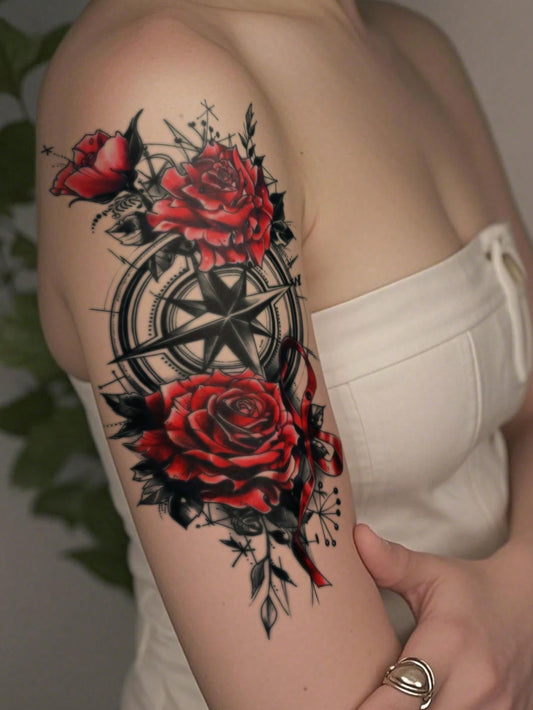 Rose Compass Gothic Tattoo Sticker