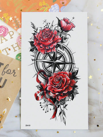 Rose Compass Gothic Tattoo Sticker