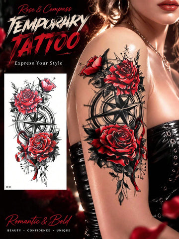 Rose Compass Gothic Tattoo Sticker