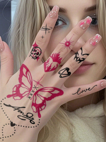 Y2K Gothic Butterfly Flame Tattoo Set