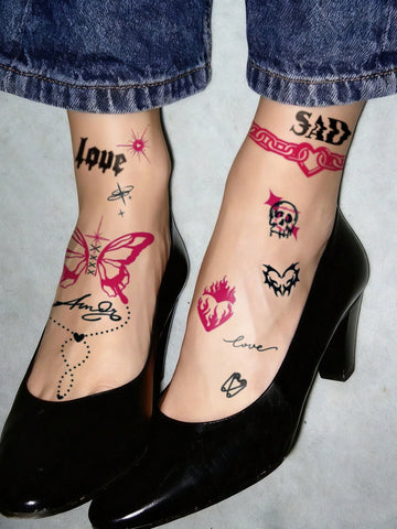Y2K Gothic Butterfly Flame Tattoo Set