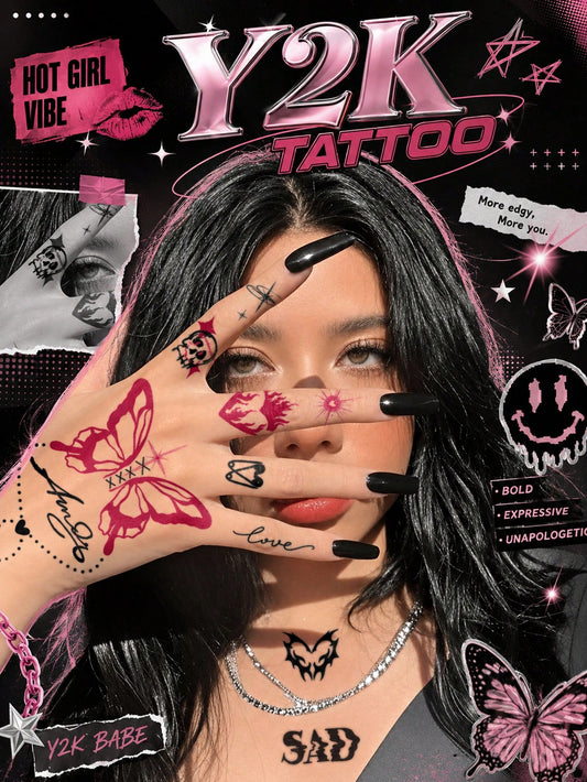 Y2K Gothic Butterfly Flame Tattoo Set