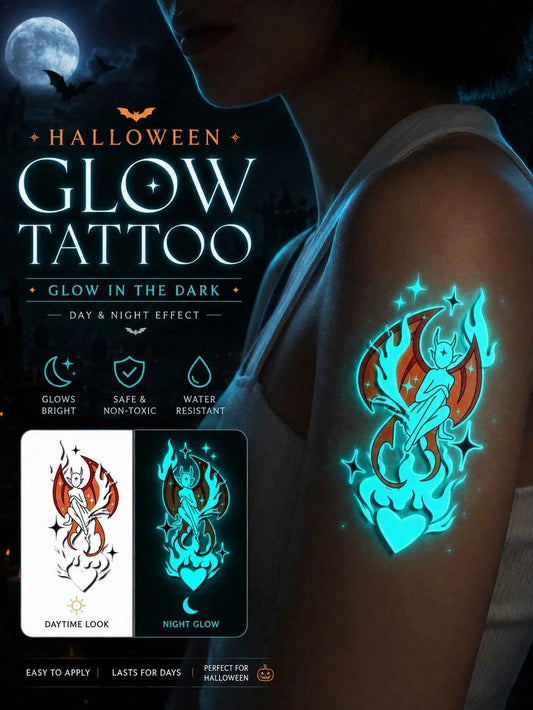Halloween Glow Pumpkin Skull Tattoo Sticker