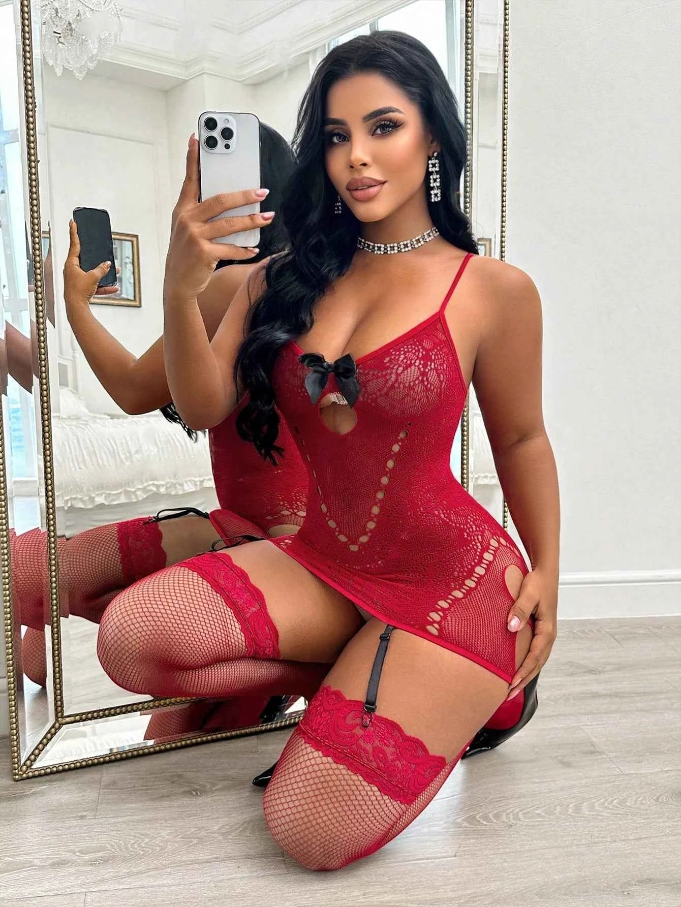 Hollow Out Bodycon High Elastic Mesh Dress