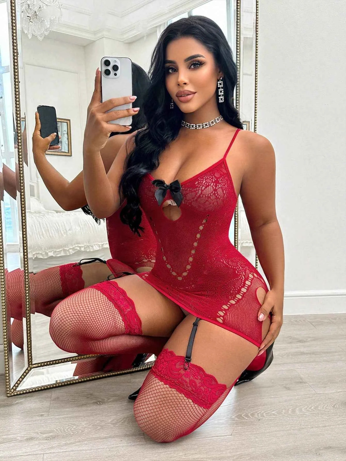 Hollow Out Bodycon High Elastic Mesh Dress