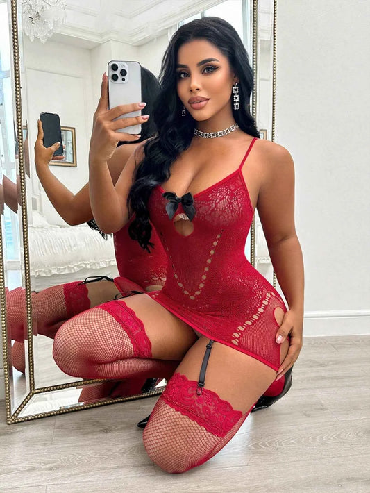 Hollow Out Bodycon High Elastic Mesh Dress