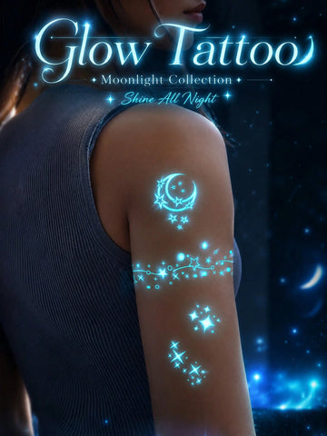 Glow-in-Dark Celestial Butterfly Moon Tattoo Set