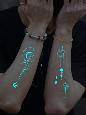 Glow-in-Dark Celestial Butterfly Moon Tattoo Set