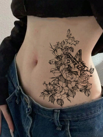 Floral Butterfly Rose Tattoo Sticker III