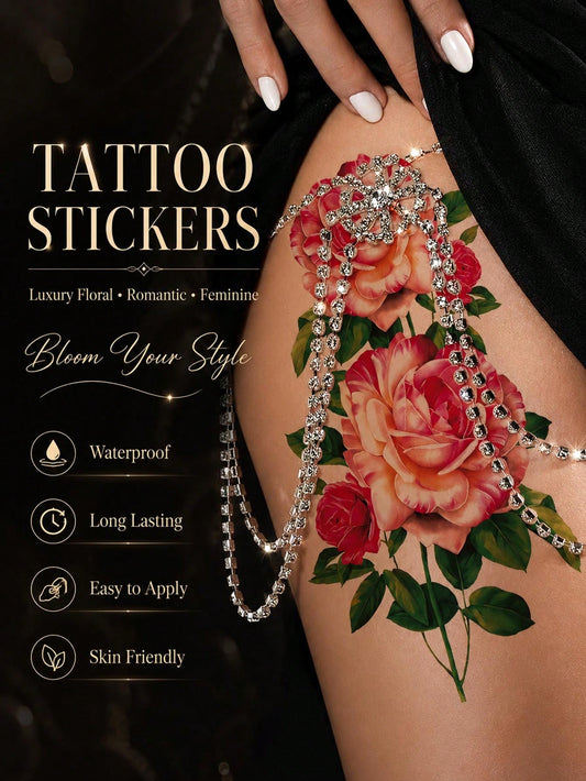Red Rose Luxury Botanical Tattoo Sticker
