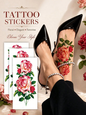 Red Rose Luxury Botanical Tattoo Sticker