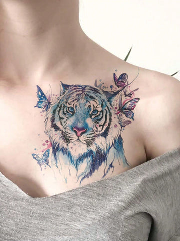 Blue Tiger Watercolor Butterfly Tattoo Sticker