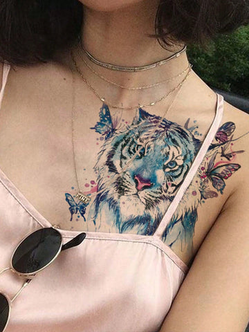 Blue Tiger Watercolor Butterfly Tattoo Sticker