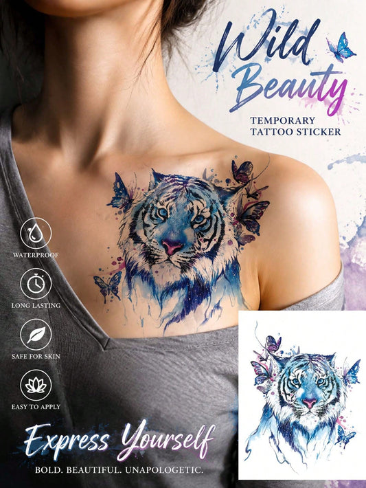 Blue Tiger Watercolor Butterfly Tattoo Sticker