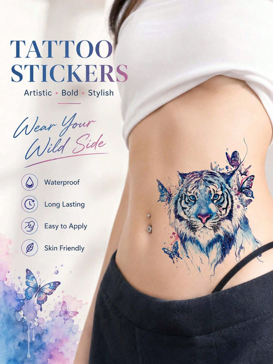 Blue Tiger Watercolor Butterfly Tattoo Sticker