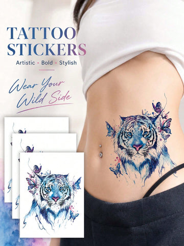 Blue Tiger Watercolor Butterfly Tattoo Sticker