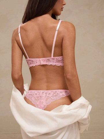 Pink Lace Balconette Bra & Tanga Lingerie Set