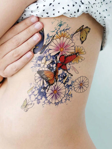 Colorful Butterfly Floral Watercolor Tattoo Sticker