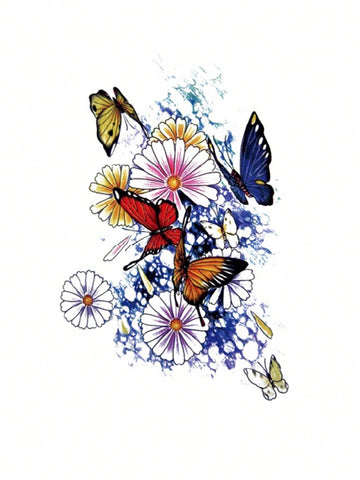 Colorful Butterfly Floral Watercolor Tattoo Sticker