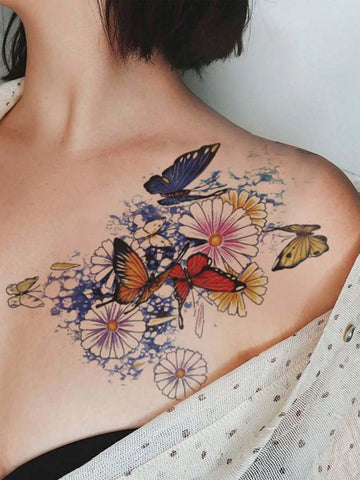 Colorful Butterfly Floral Watercolor Tattoo Sticker