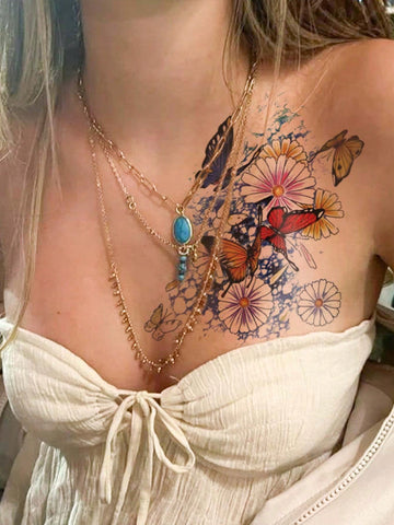 Colorful Butterfly Floral Watercolor Tattoo Sticker