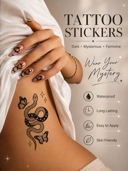 Gothic Snake Butterfly Tattoo Sticker