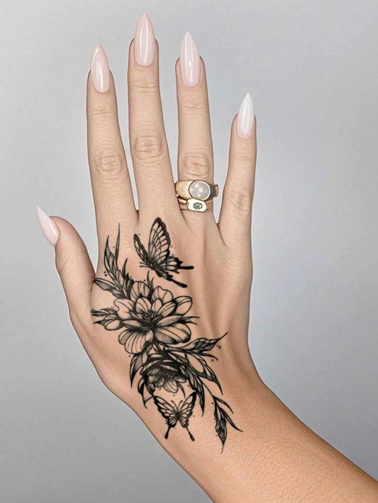 Black Butterfly Floral Tattoo Sticker IV