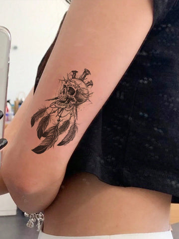 Halloween Skull Feather Tattoo Sticker