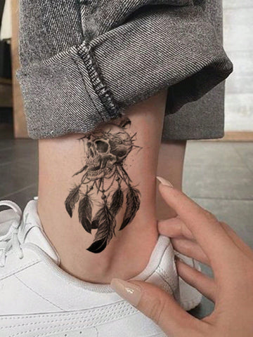 Halloween Skull Feather Tattoo Sticker