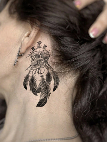 Halloween Skull Feather Tattoo Sticker