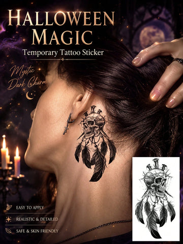 Halloween Skull Feather Tattoo Sticker