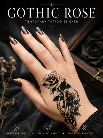 Skull Holding Rose Gothic Tattoo Sticker