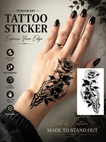 Skull Holding Rose Gothic Tattoo Sticker