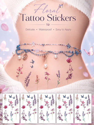 Colorful Wildflower Butterfly Tattoo Sticker