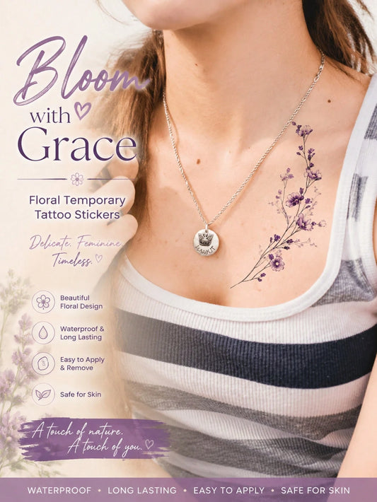 Lavender Floral Branch Tattoo Sticker