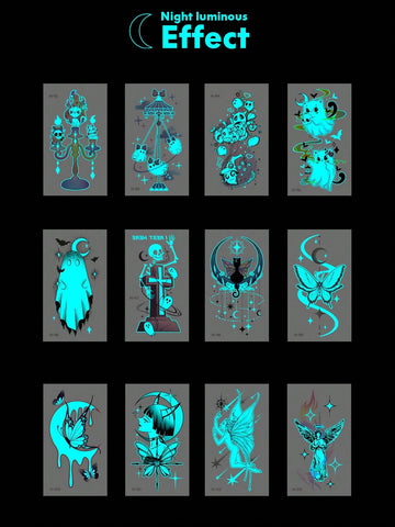 Glow-in-Dark Halloween Ghost Skull Tattoo Set