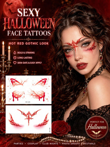 Halloween Red Butterfly Vampire Tattoo Set