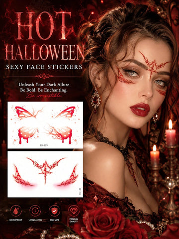Halloween Red Butterfly Vampire Tattoo Set