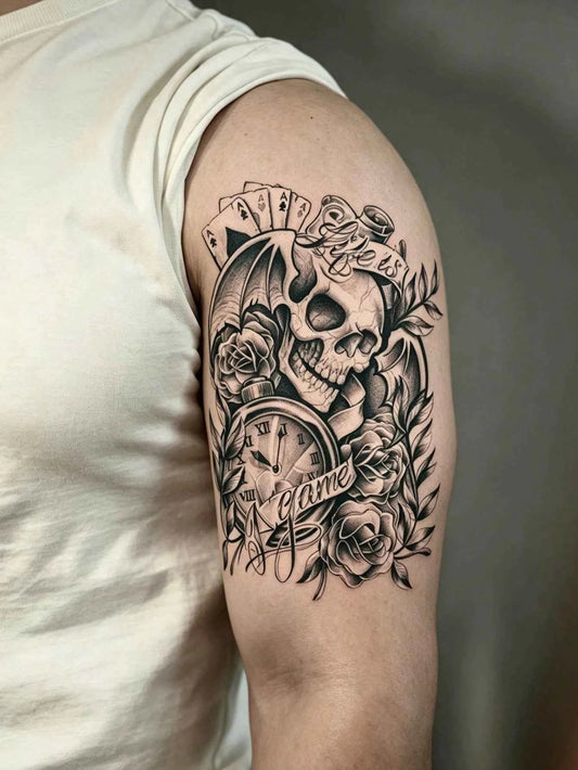 Halloween Skull Rose Gothic Tattoo Sticker II