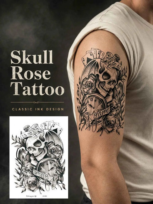 Halloween Skull Rose Gothic Tattoo Sticker II