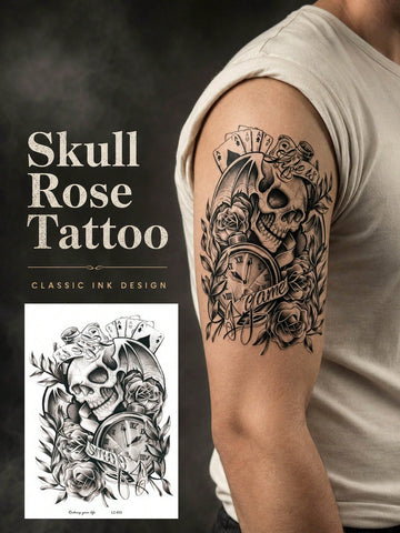 Halloween Skull Rose Gothic Tattoo Sticker II