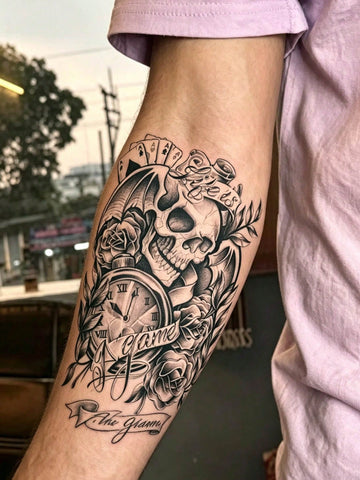 Halloween Skull Rose Gothic Tattoo Sticker II