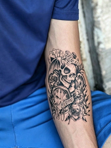 Halloween Skull Rose Gothic Tattoo Sticker II