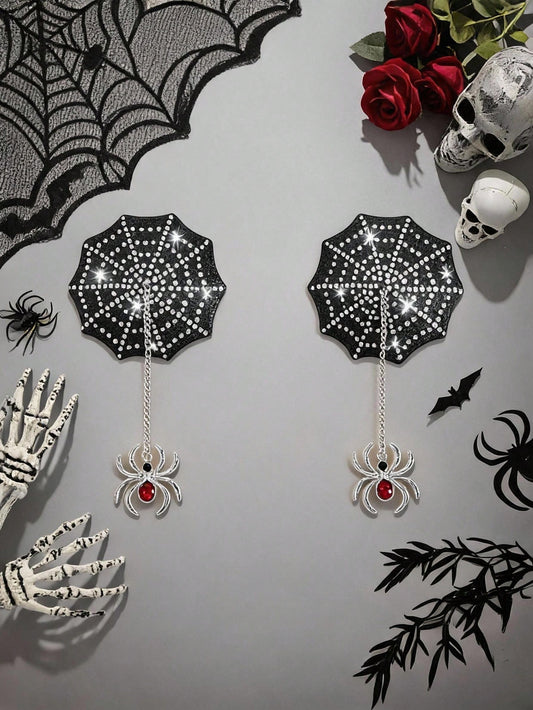 Spider Web Rhinestone Nipple Covers