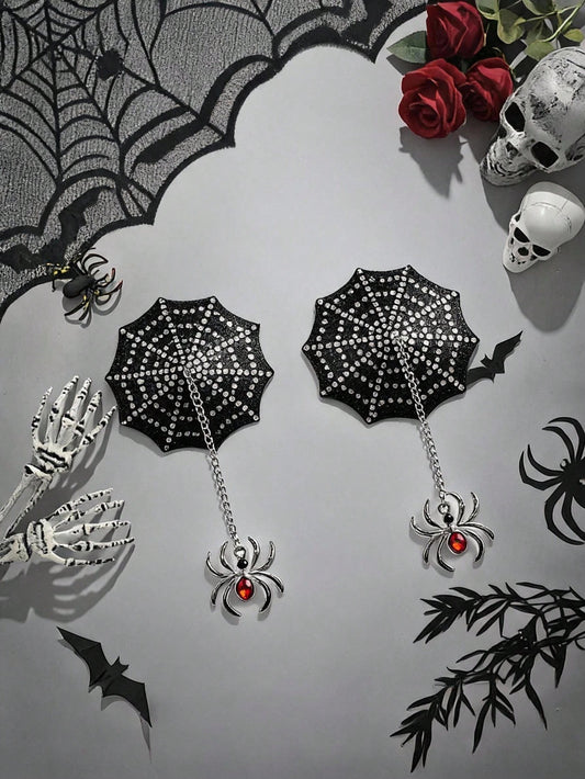 Spider Web Rhinestone Nipple Covers