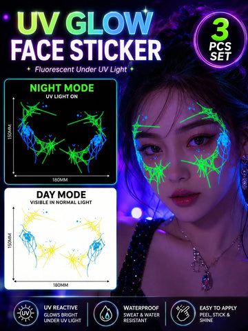 Halloween UV Neon Face Tattoo Set