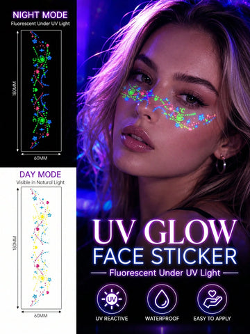 UV Neon Floral Face Tattoo Set